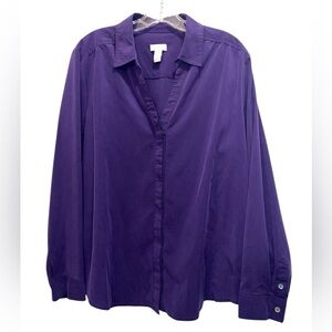 Chico’s Long Sleeved, V-Neck, Button Up Blouse, Purple, Size 3, XXL